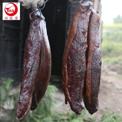 四川农家圆尾腊肉 柏树丫烟熏鲜肉腌制土猪肉川民爱食品餐厅批发图5