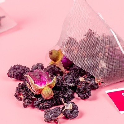 桑葚黑枸杞玫瑰茶量贩装25包划算桑椹黑枸杞重瓣红玫瑰三角包花茶图2