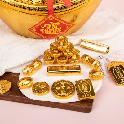 厂家直销醇黑巧克力金币元宝巧克力元宝装饰结婚庆摆件喜巧克力图5
